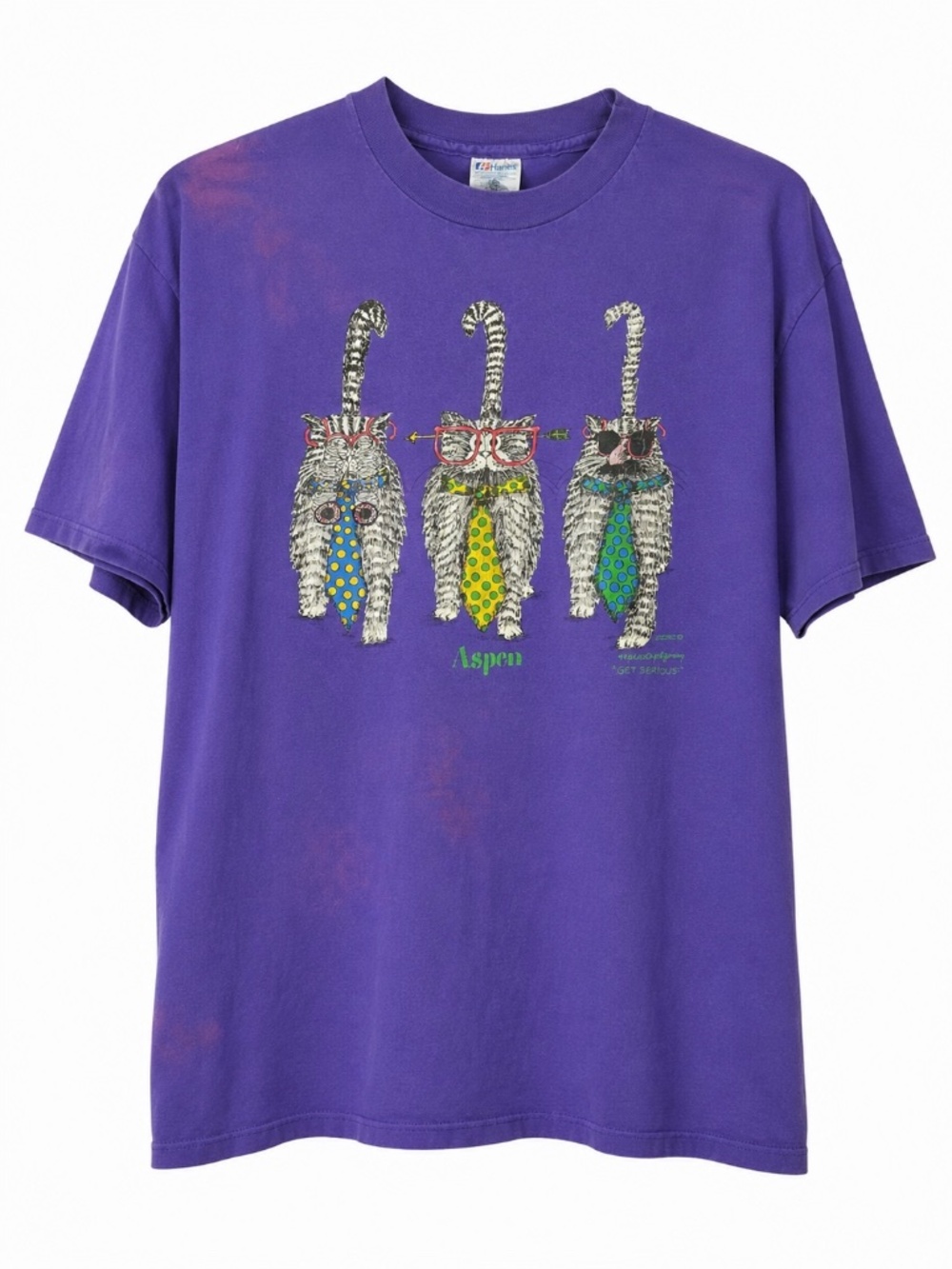 Vintage 90s Aspen Colorado Cats Graphic Tee Hanes Beefy-T Purple XL
